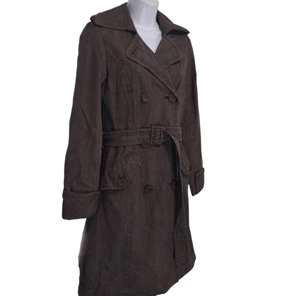 H&M Plaid Y2K Double Breasted Plaid Belt Tie And Pockets Trench Coat - Picture 8 of 16